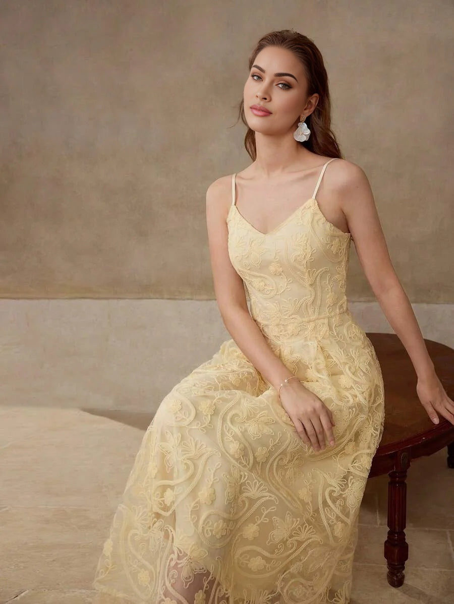 PREMIUM FLORAL EMBROIDERY CAMI DRESS