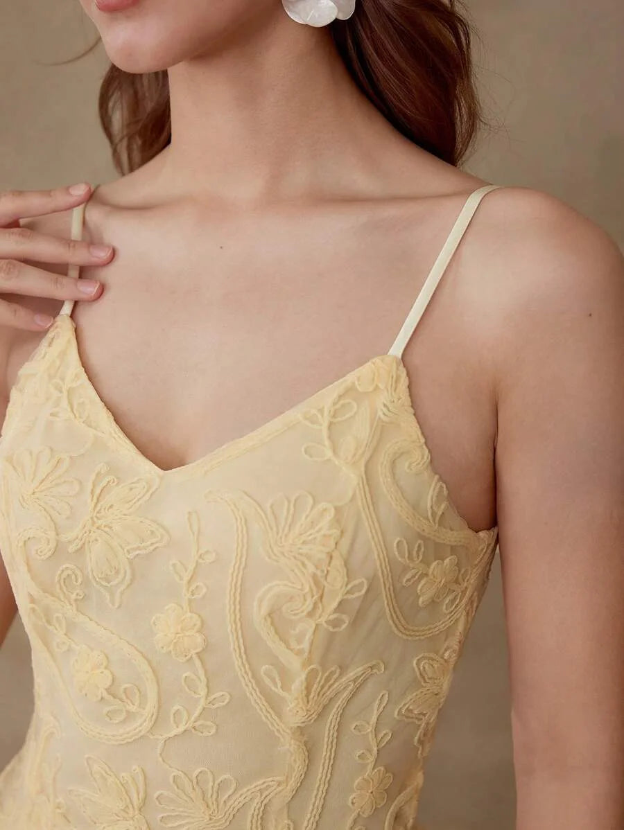 PREMIUM FLORAL EMBROIDERY CAMI DRESS