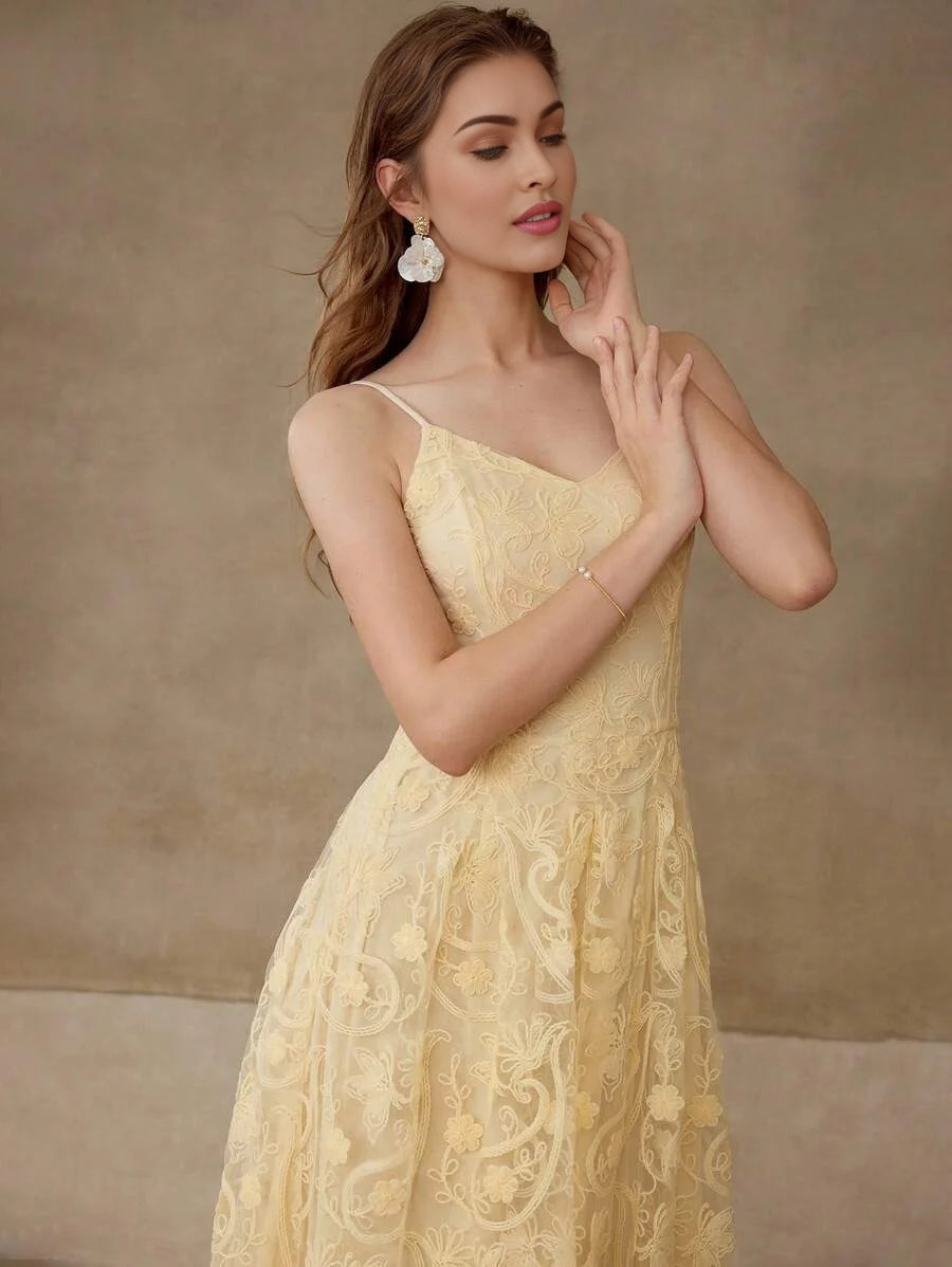 PREMIUM FLORAL EMBROIDERY CAMI DRESS