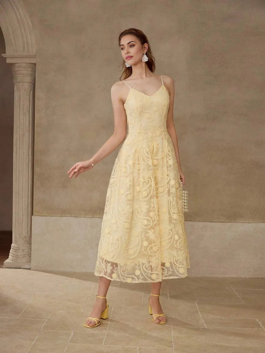 PREMIUM FLORAL EMBROIDERY CAMI DRESS