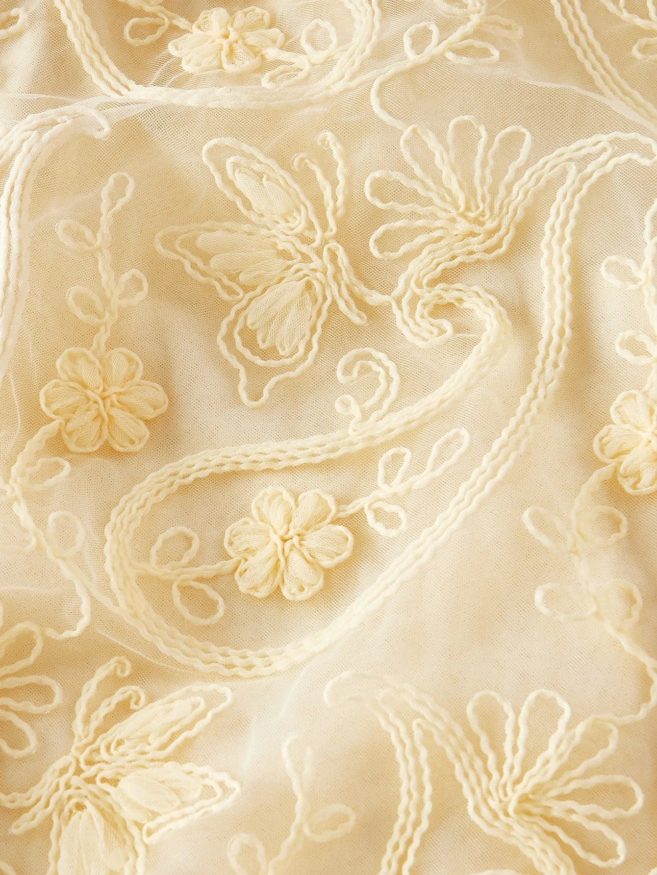 PREMIUM FLORAL EMBROIDERY CONTRAST MESH DRESS