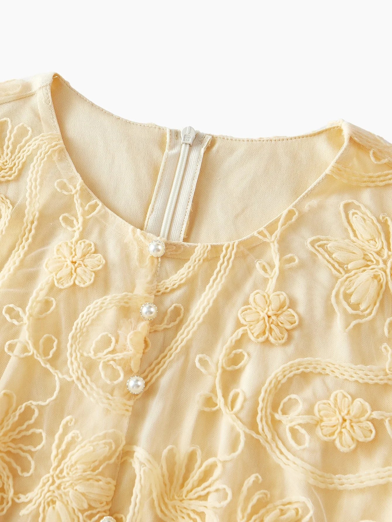 PREMIUM FLORAL EMBROIDERY CONTRAST MESH DRESS