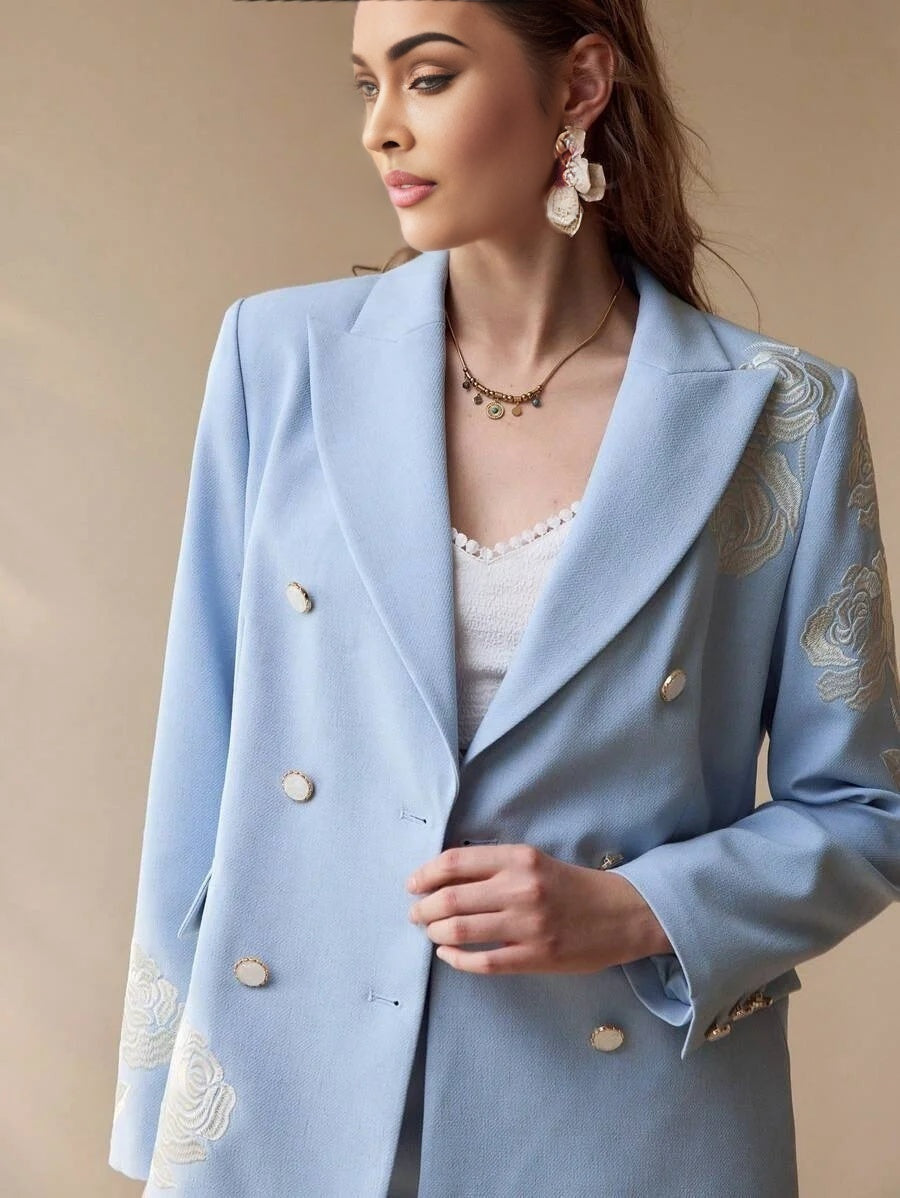 PREMIUM FLORAL EMBROIDERY DOUBLE BREASTED BLAZERSPRINGSUMMER