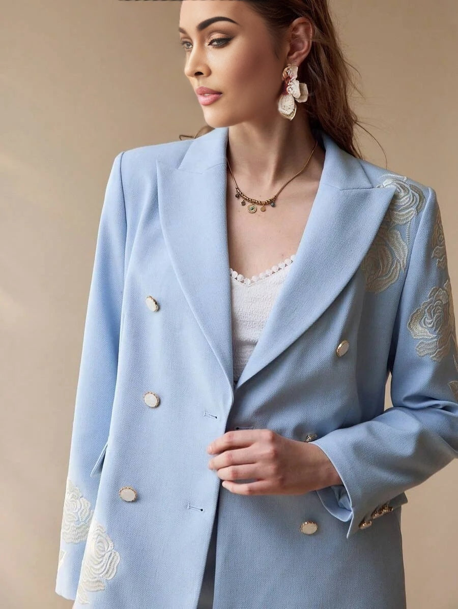 PREMIUM FLORAL EMBROIDERY DOUBLE BREASTED BLAZERSPRINGSUMMER