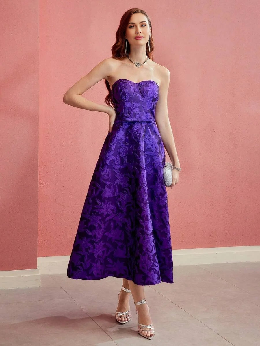 PREMIUM FLORAL EMBROIDERY FLARED TUBE DRESS