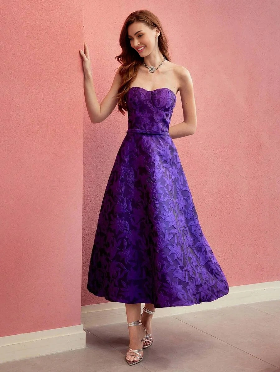 PREMIUM FLORAL EMBROIDERY FLARED TUBE DRESS