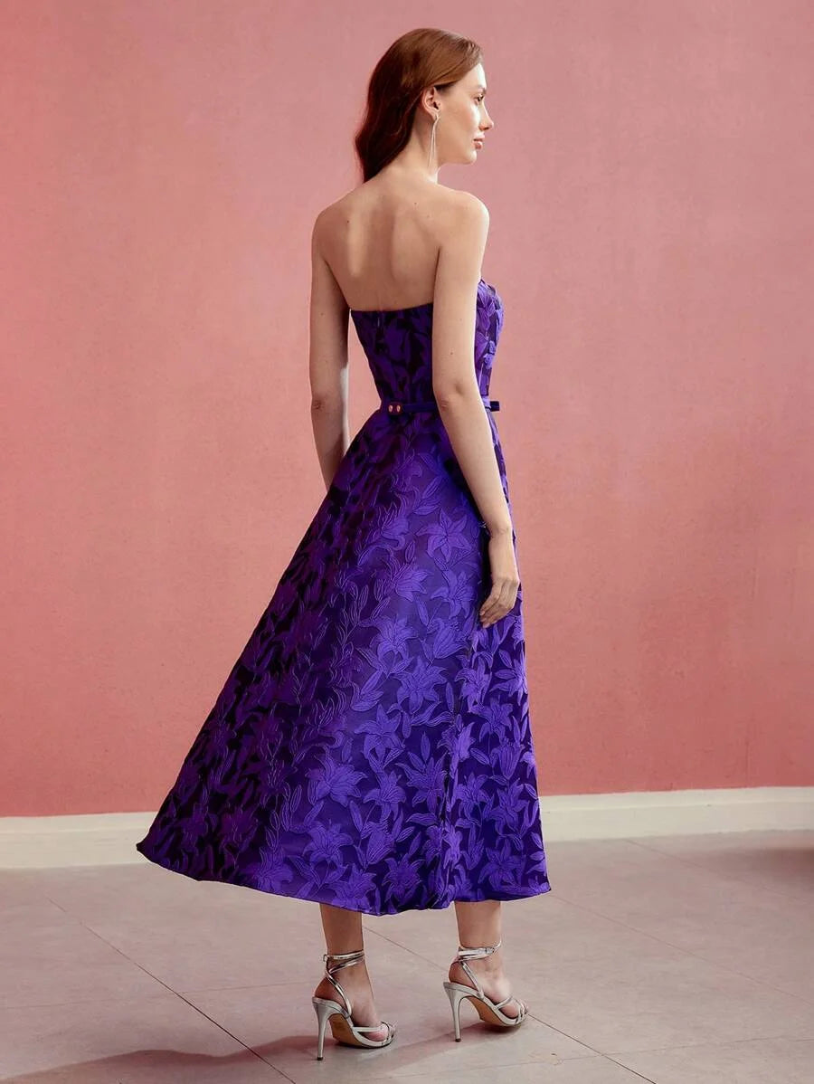 PREMIUM FLORAL EMBROIDERY FLARED TUBE DRESS