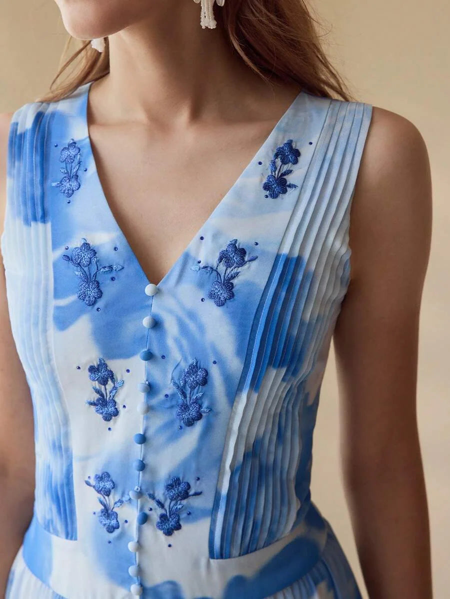 PREMIUM FLORAL EMBROIDERY FLOWY DRESSSPRINGSUMMER