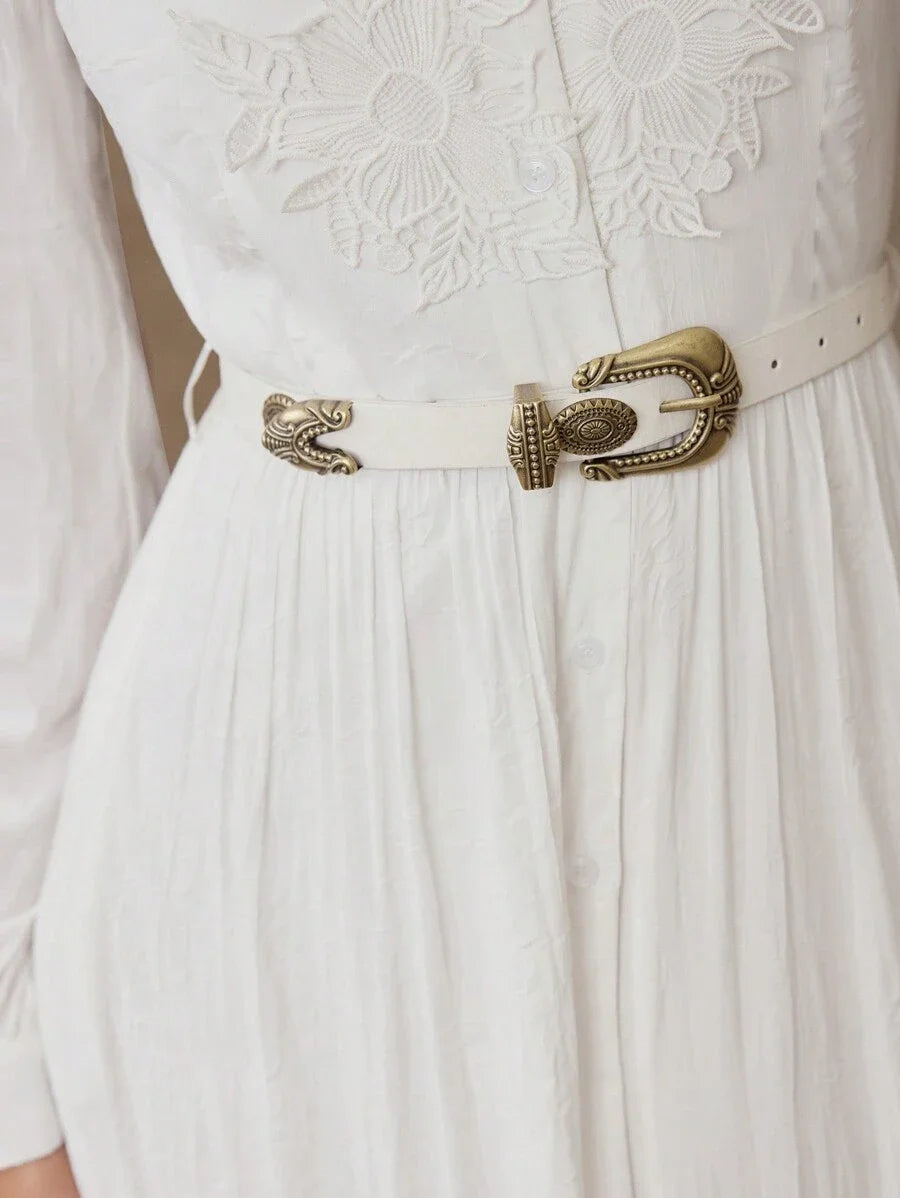 PREMIUM FLORAL EMBROIDERY GATHERED DRESS