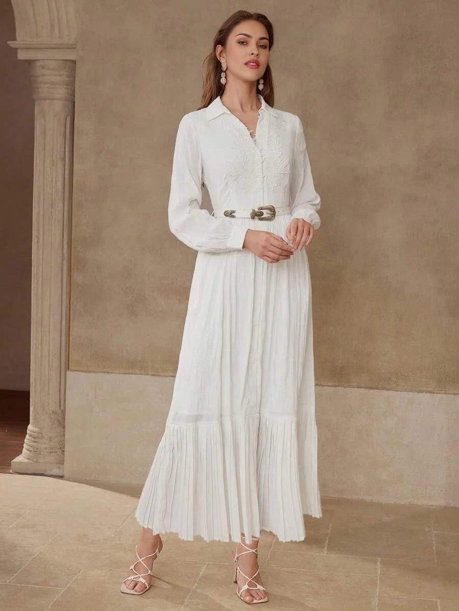 PREMIUM FLORAL EMBROIDERY GATHERED DRESS