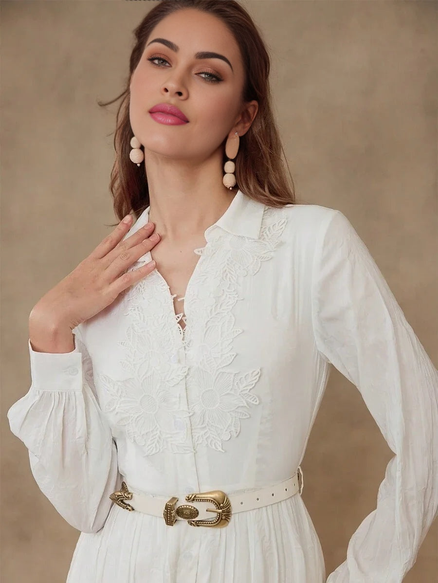 PREMIUM FLORAL EMBROIDERY GATHERED DRESS