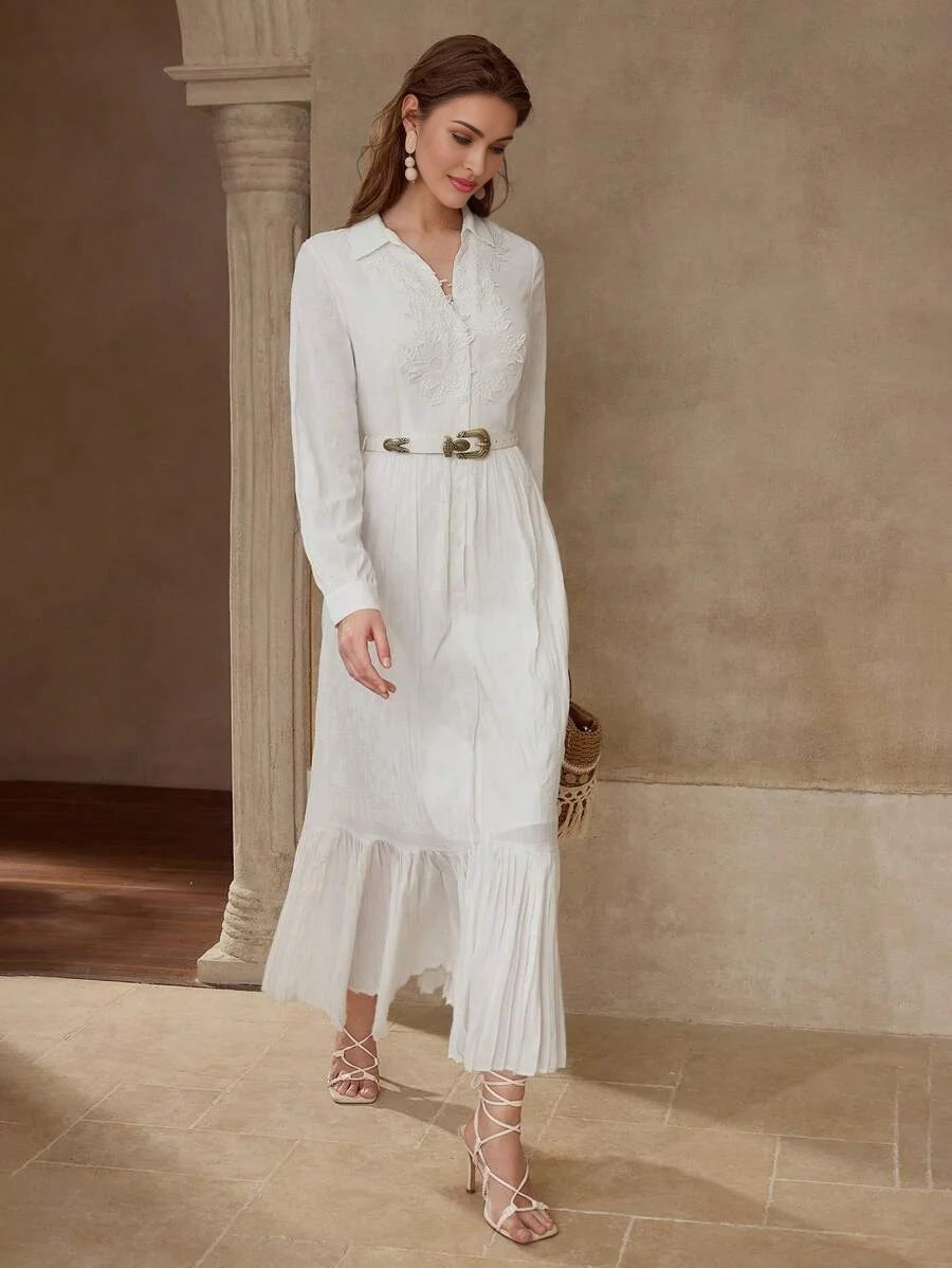 PREMIUM FLORAL EMBROIDERY GATHERED DRESS