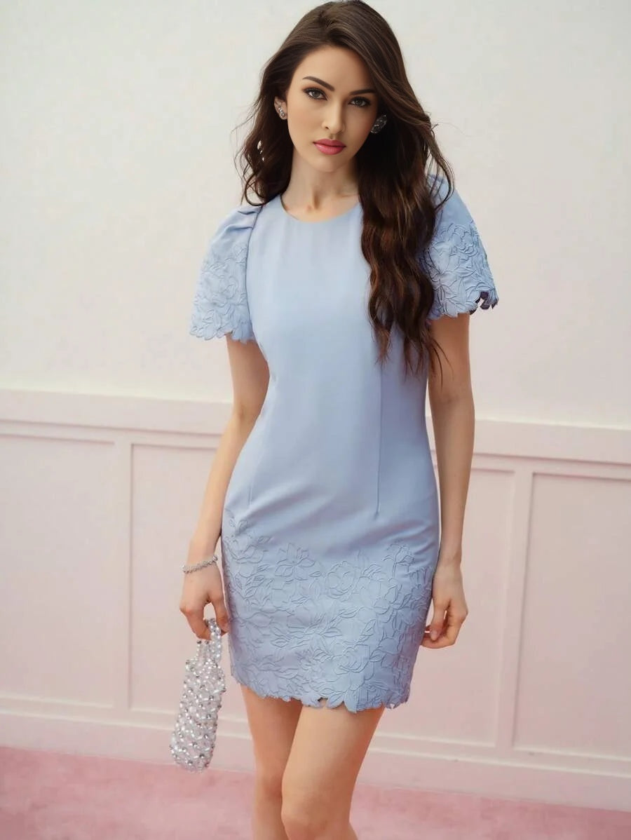 PREMIUM FLORAL EMBROIDERY PUFF SLEEVE DRESSVALENTINES DAY OUTFITSPRINGSUMMER