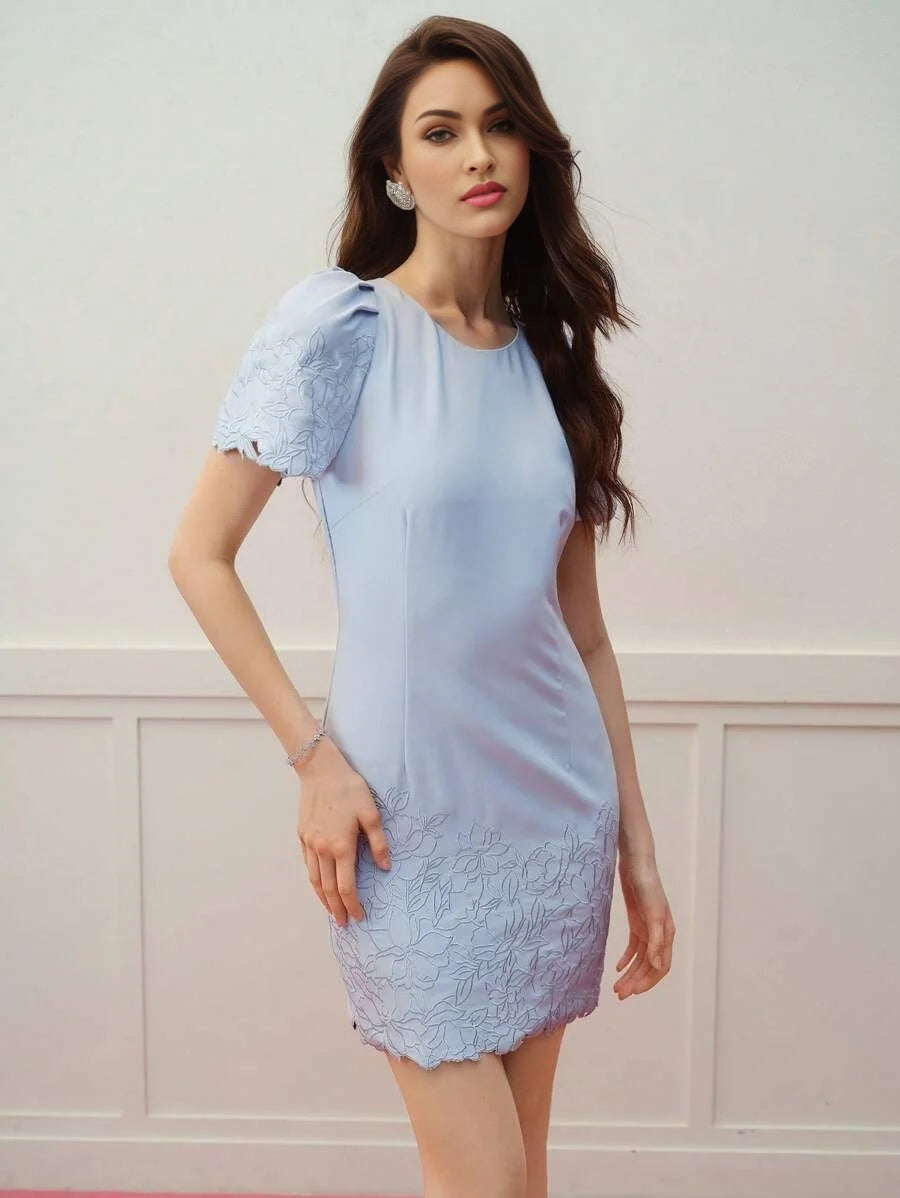 PREMIUM FLORAL EMBROIDERY PUFF SLEEVE DRESSVALENTINES DAY OUTFITSPRINGSUMMER