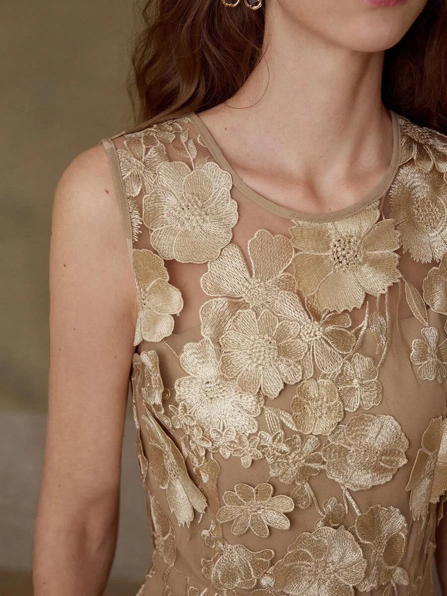 PREMIUM FLORAL EMBROIDERY SLEEVELESS DRESS