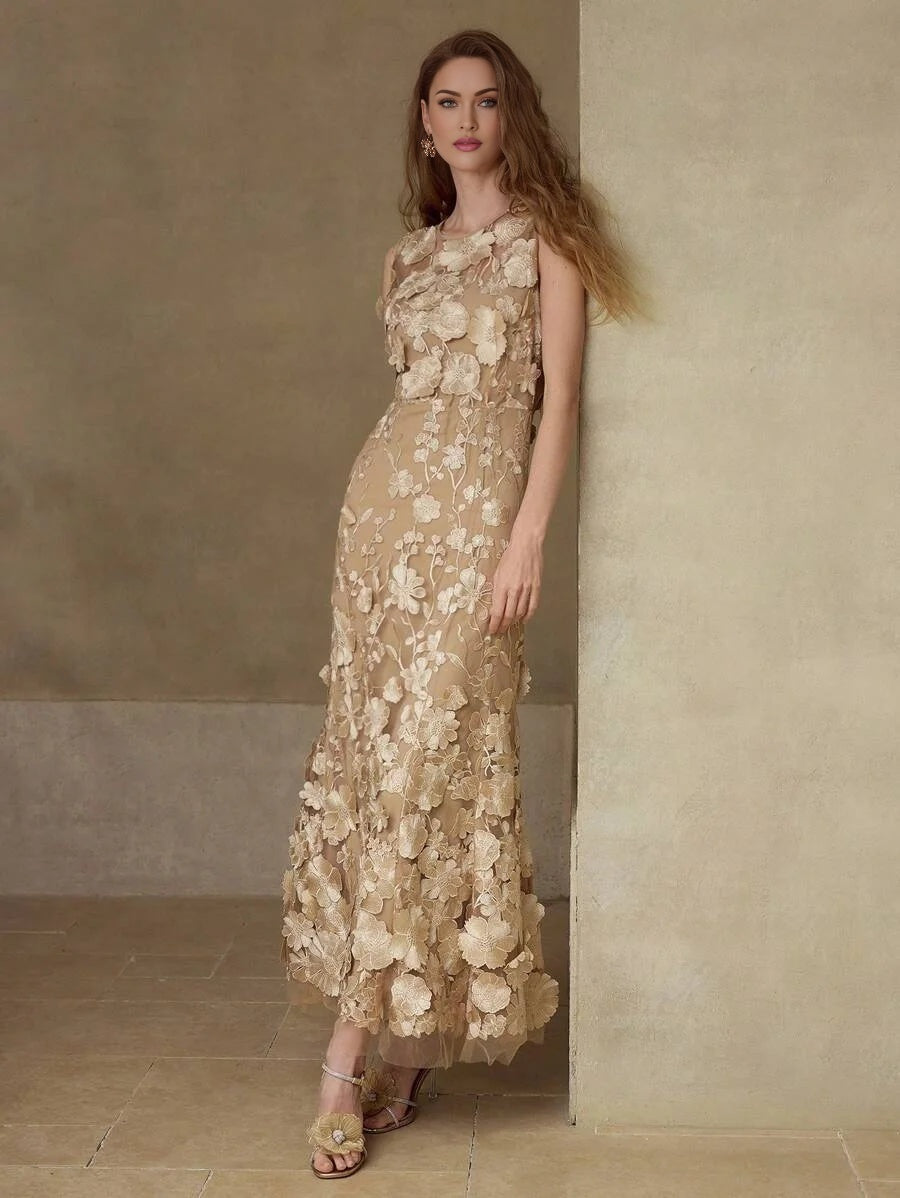 PREMIUM FLORAL EMBROIDERY SLEEVELESS DRESS