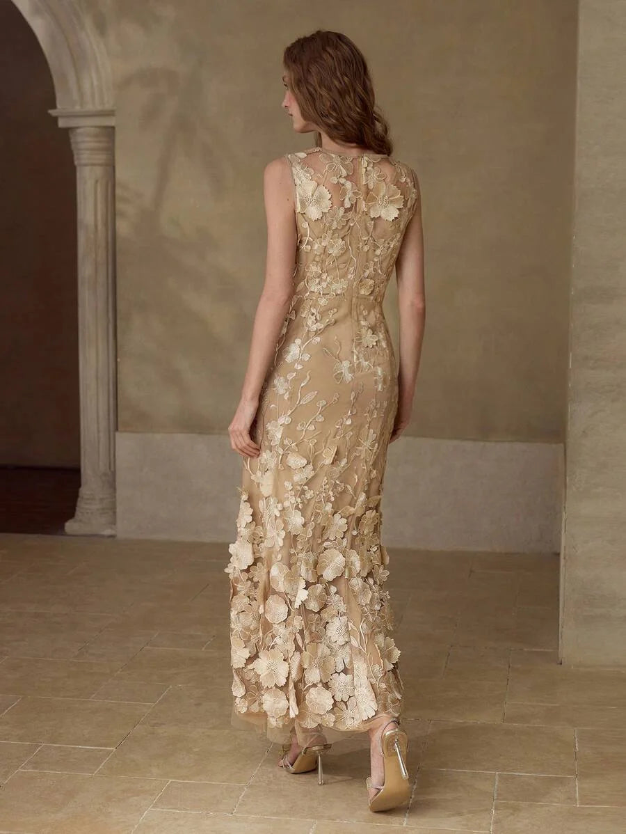 PREMIUM FLORAL EMBROIDERY SLEEVELESS DRESS