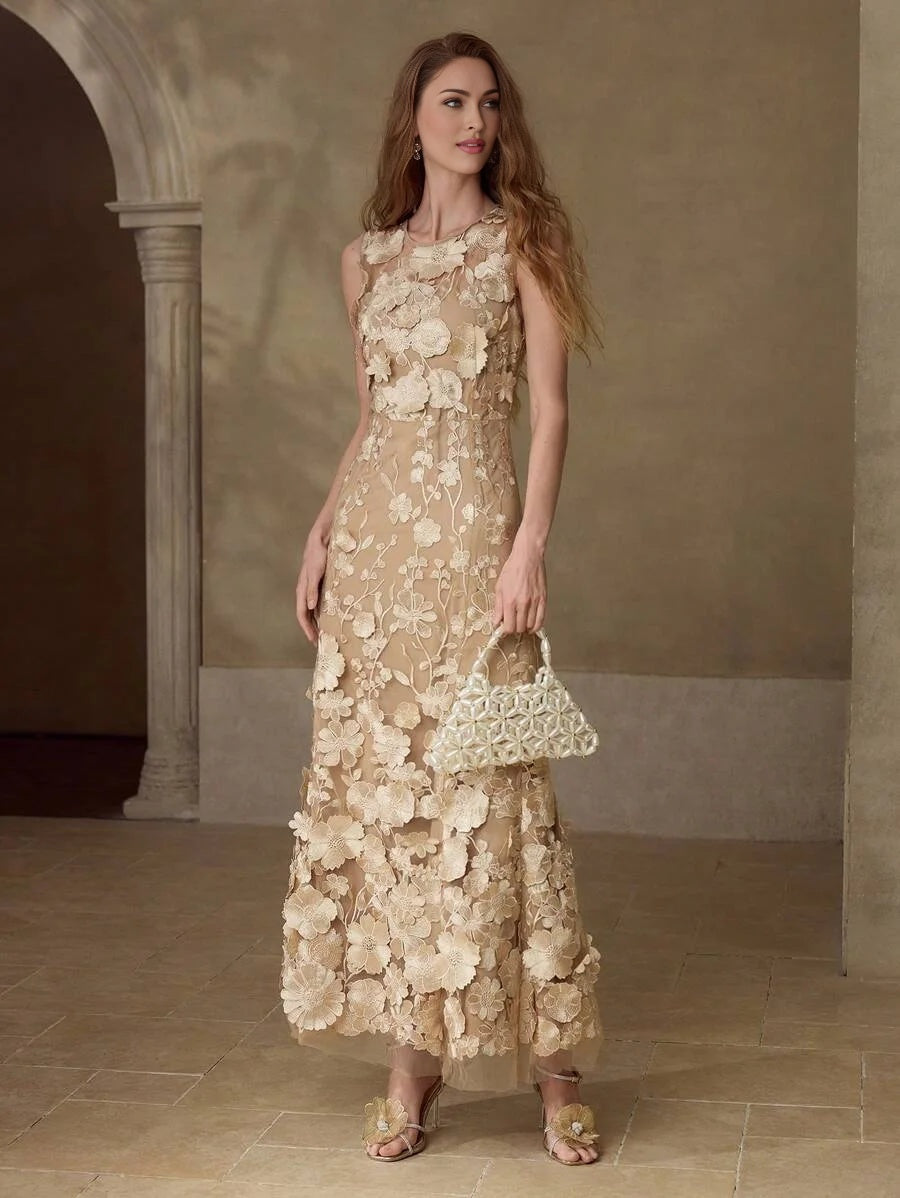 PREMIUM FLORAL EMBROIDERY SLEEVELESS DRESS