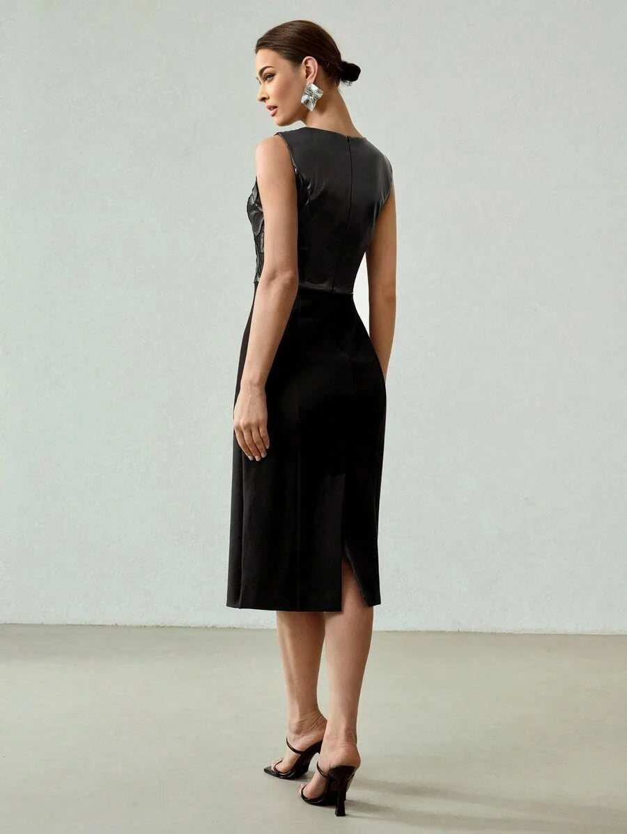 PREMIUM FLORAL EMBROIDERY SPLIT HEM DRESS