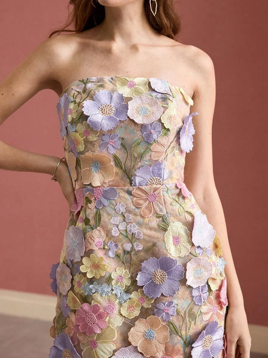 PREMIUM FLORAL EMBROIDERY TUBE SHORT DRESS