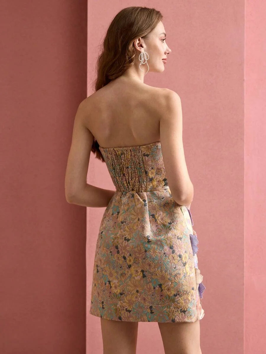 PREMIUM FLORAL EMBROIDERY TUBE SHORT DRESS