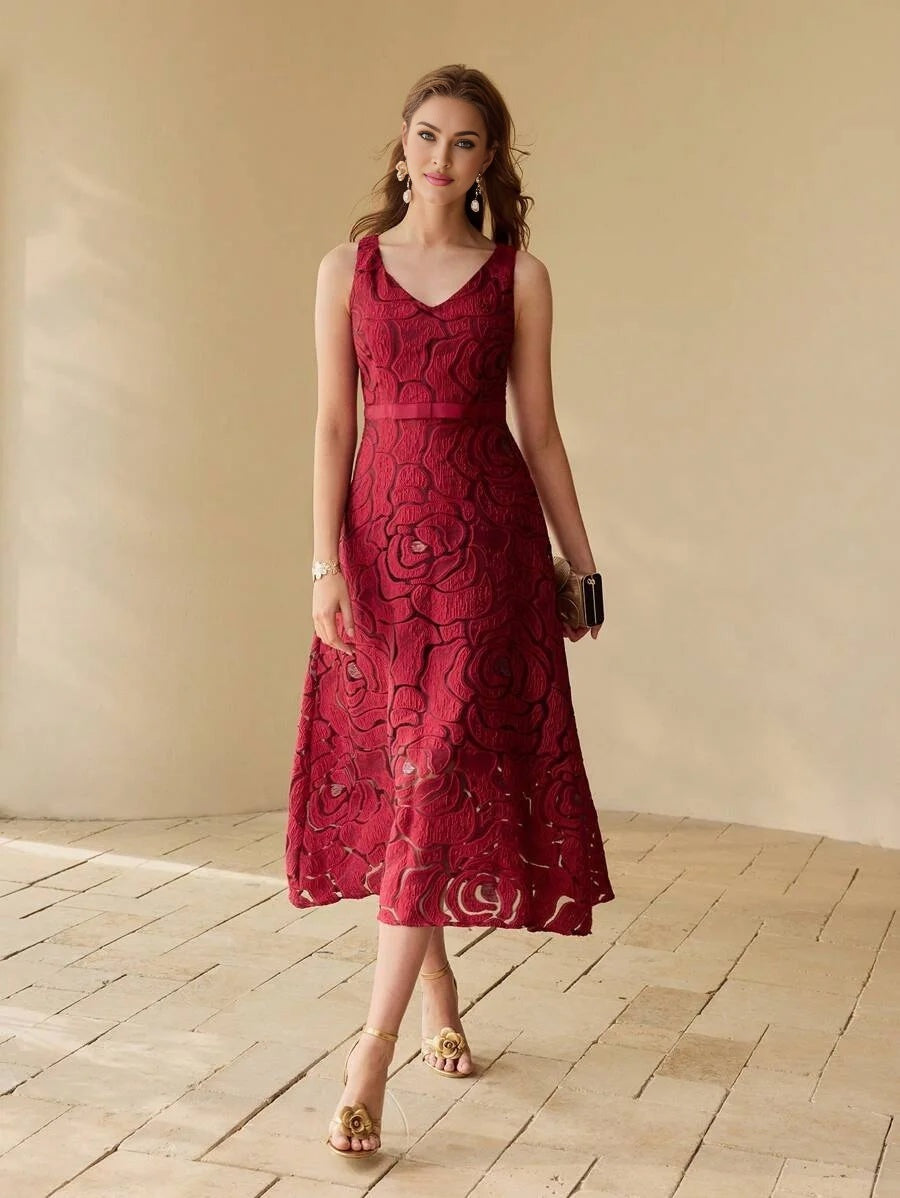 PREMIUM FLORAL JACQUARD A LINE DRESSSPRINGSUMMER