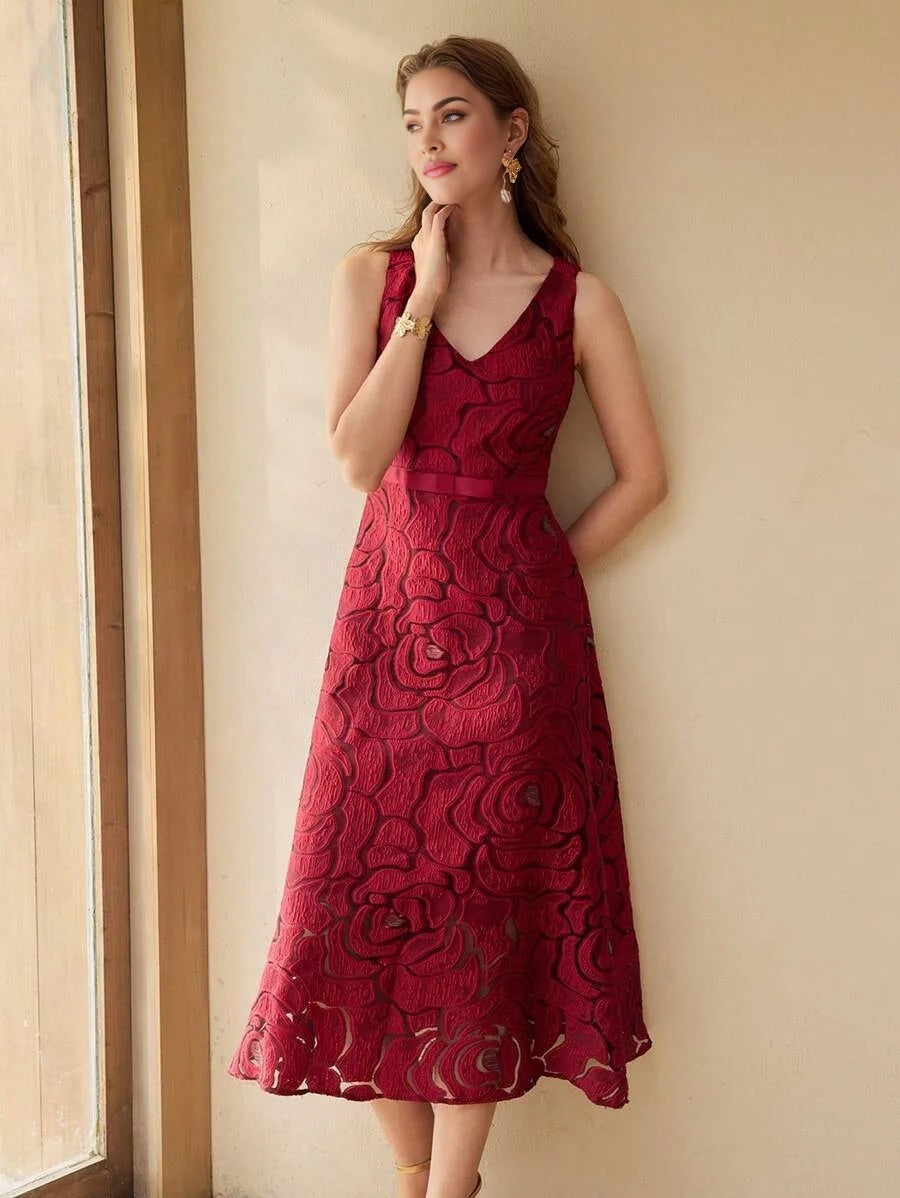 PREMIUM FLORAL JACQUARD A LINE DRESSSPRINGSUMMER