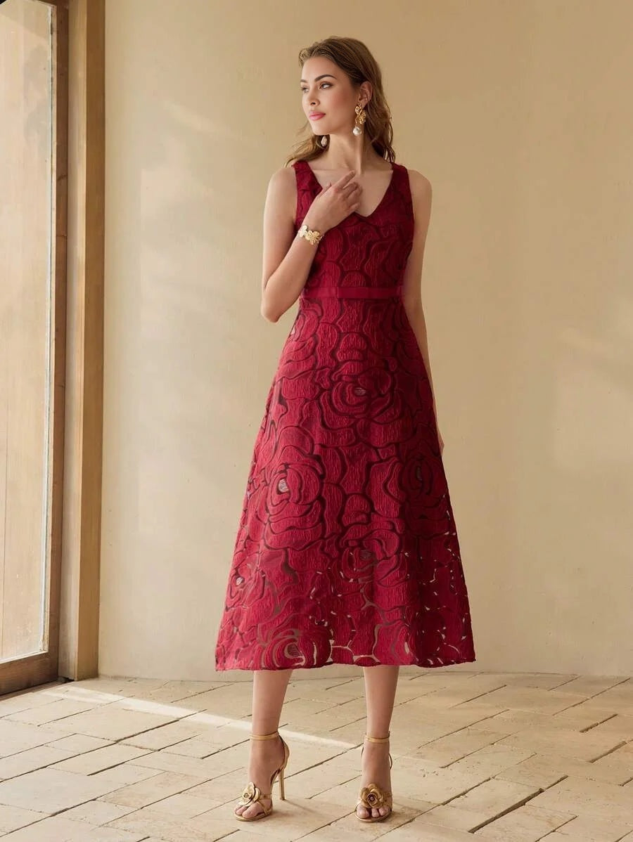 PREMIUM FLORAL JACQUARD A LINE DRESSSPRINGSUMMER