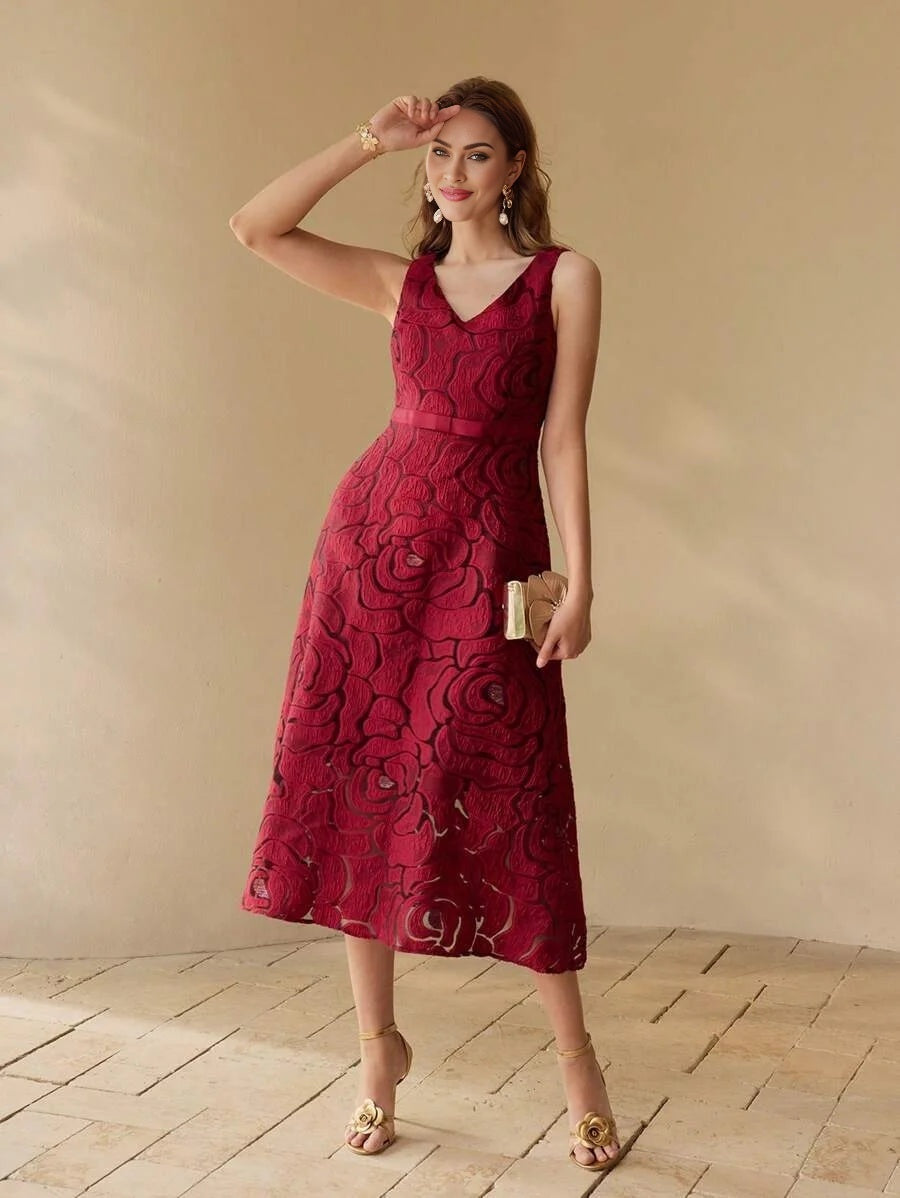 PREMIUM FLORAL JACQUARD A LINE DRESSSPRINGSUMMER