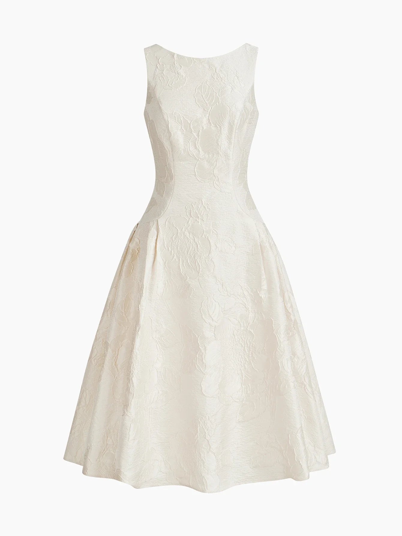 PREMIUM FLORAL JACQUARD FITTED WAIST DRESS