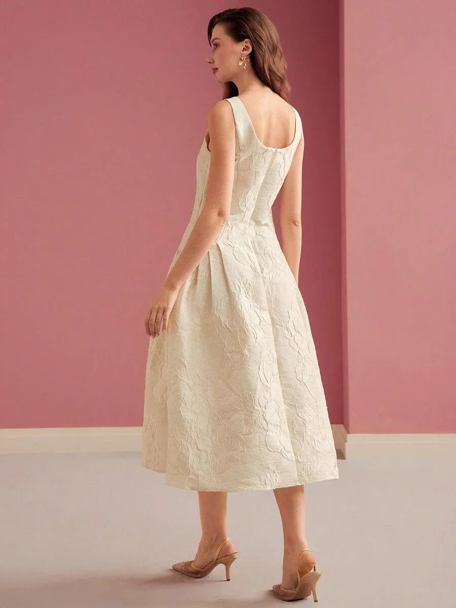 PREMIUM FLORAL JACQUARD FITTED WAIST DRESS