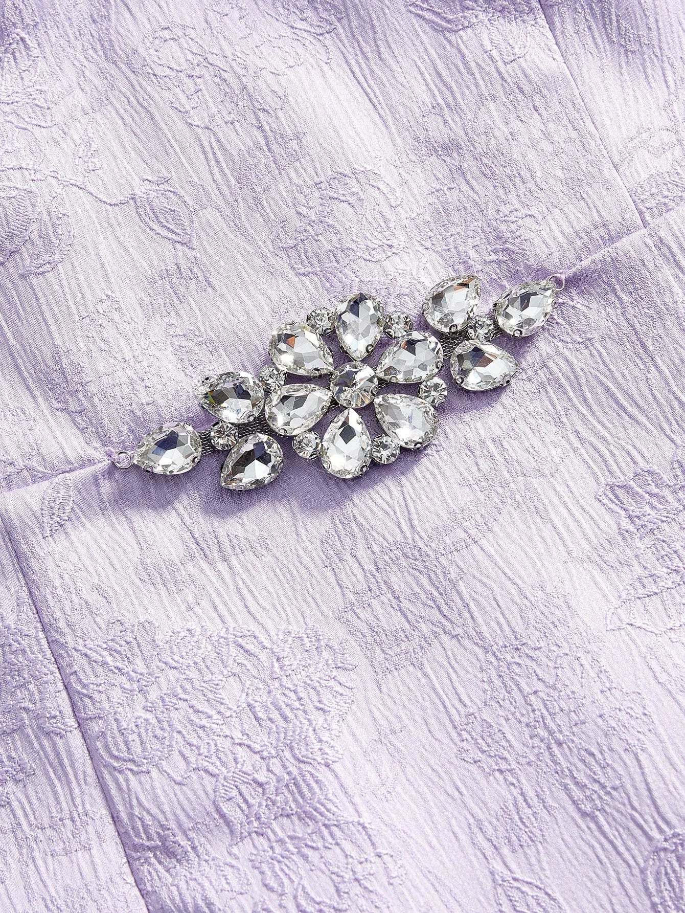 PREMIUM FLORAL JACQUARD OFF SHOULDER BOW DECOR RHINESTONE DETAIL DRESS