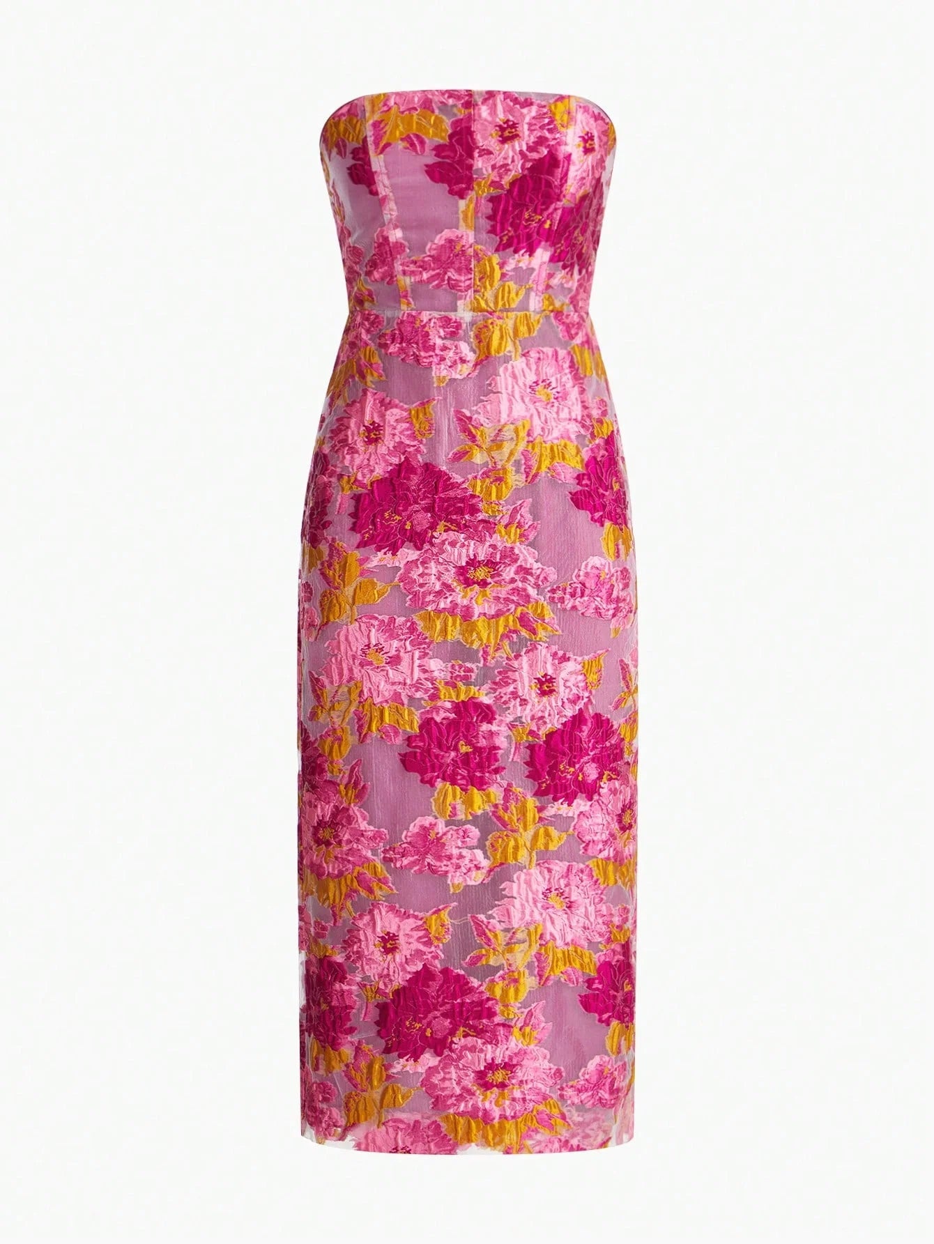 PREMIUM FLORAL JACQUARD TUBE DRESS