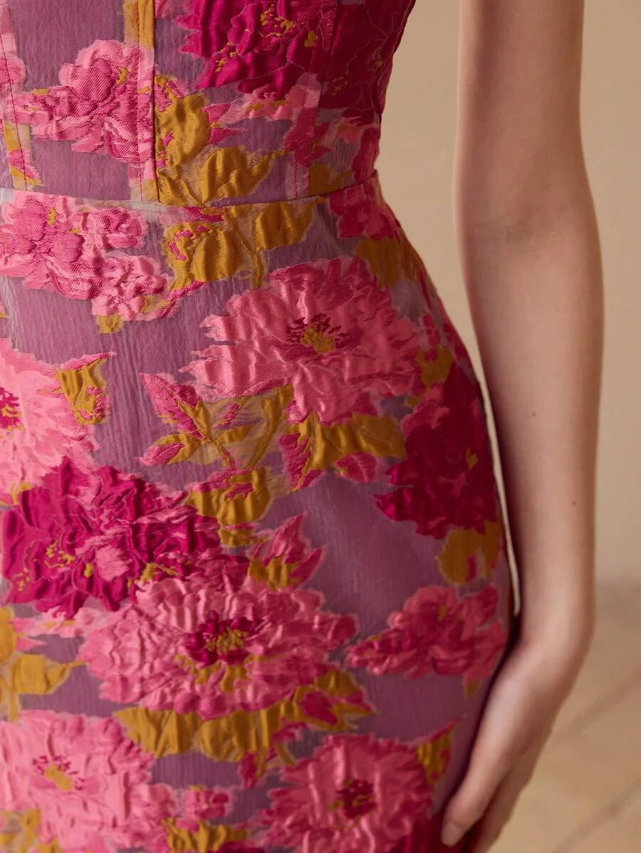 PREMIUM FLORAL JACQUARD TUBE DRESS