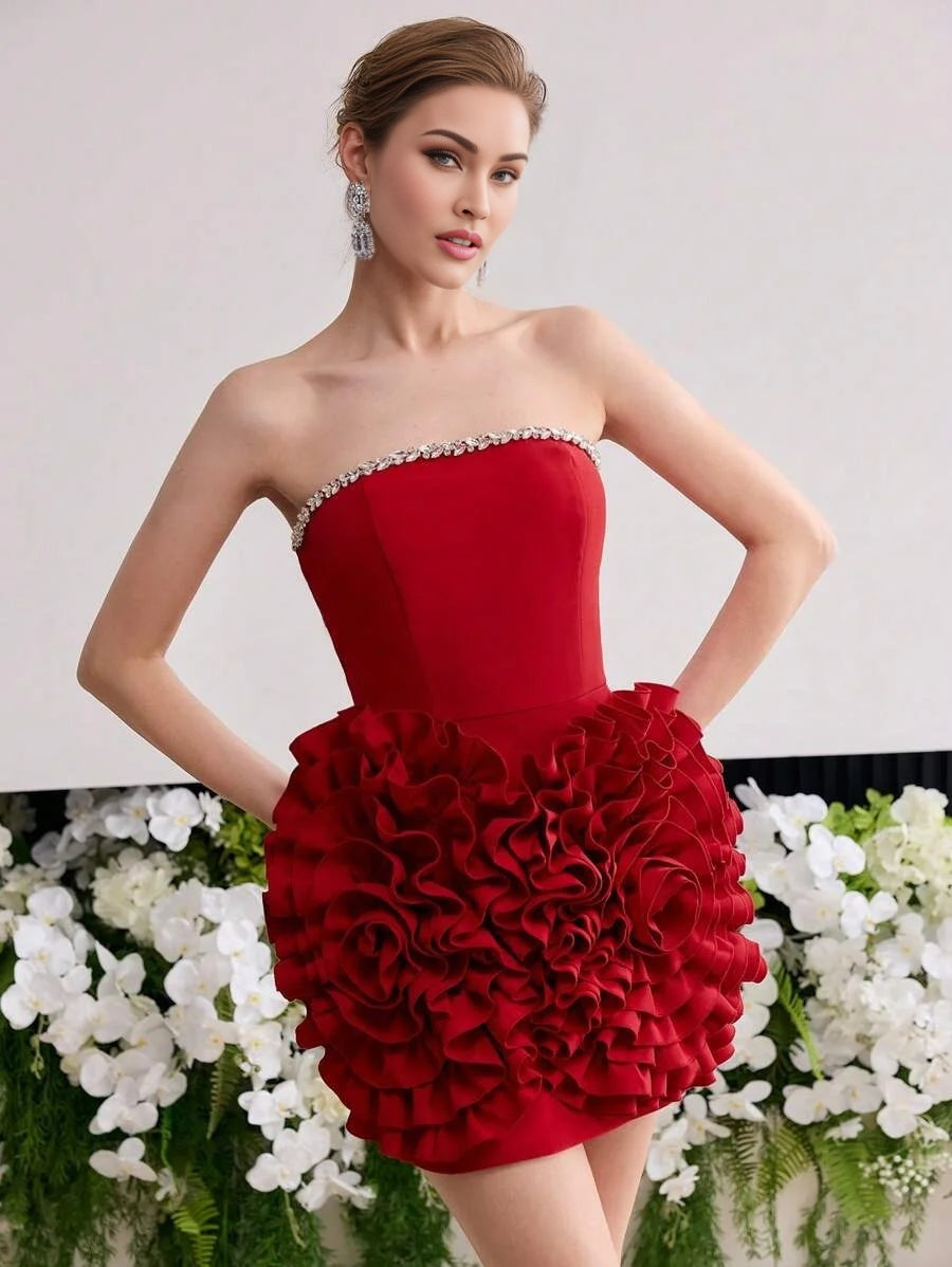 PREMIUM FLORAL PATCHED BODYCON TUBE DRESS