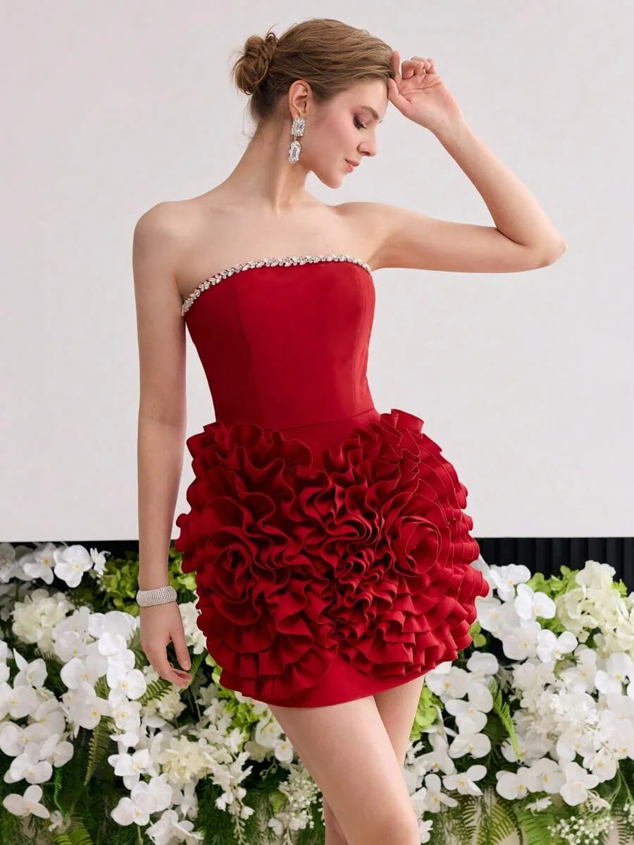 PREMIUM FLORAL PATCHED BODYCON TUBE DRESS