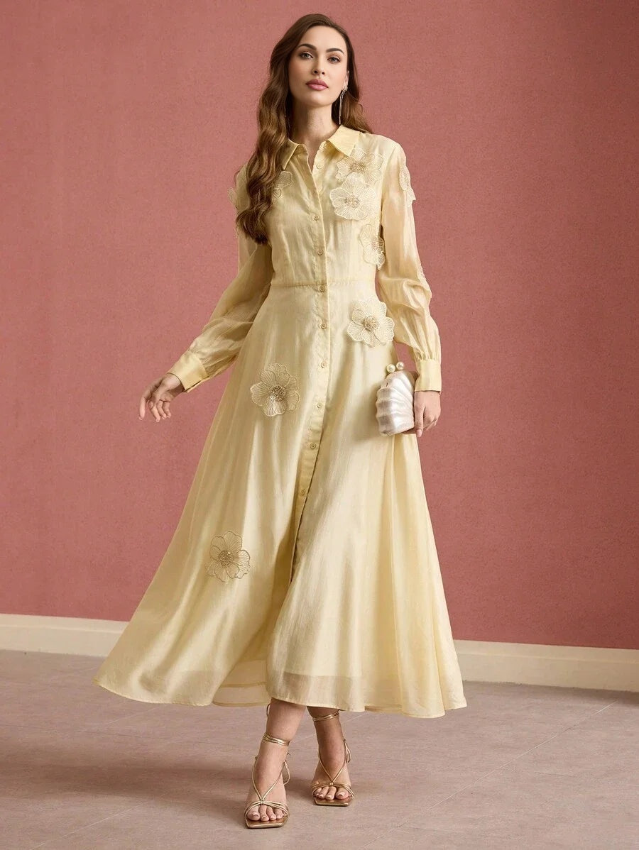 PREMIUM FLORAL PATCHED FLOWY DRESS