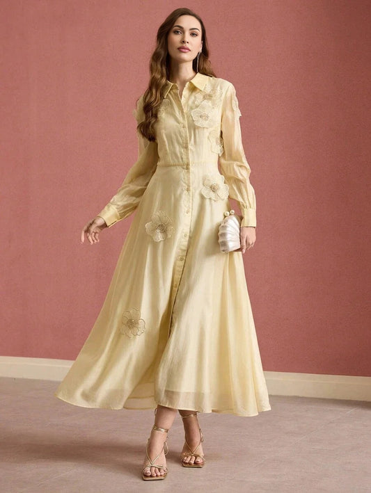 PREMIUM FLORAL PATCHED FLOWY DRESS