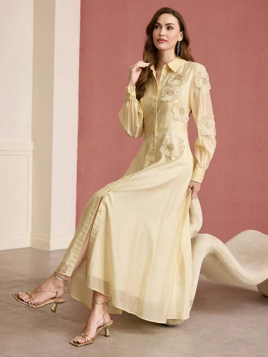 PREMIUM FLORAL PATCHED FLOWY DRESS