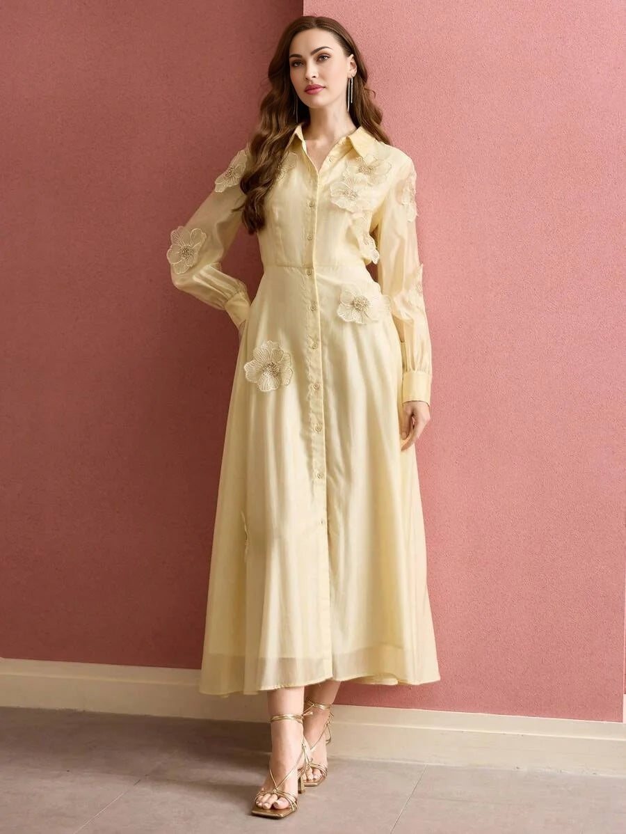 PREMIUM FLORAL PATCHED FLOWY DRESS