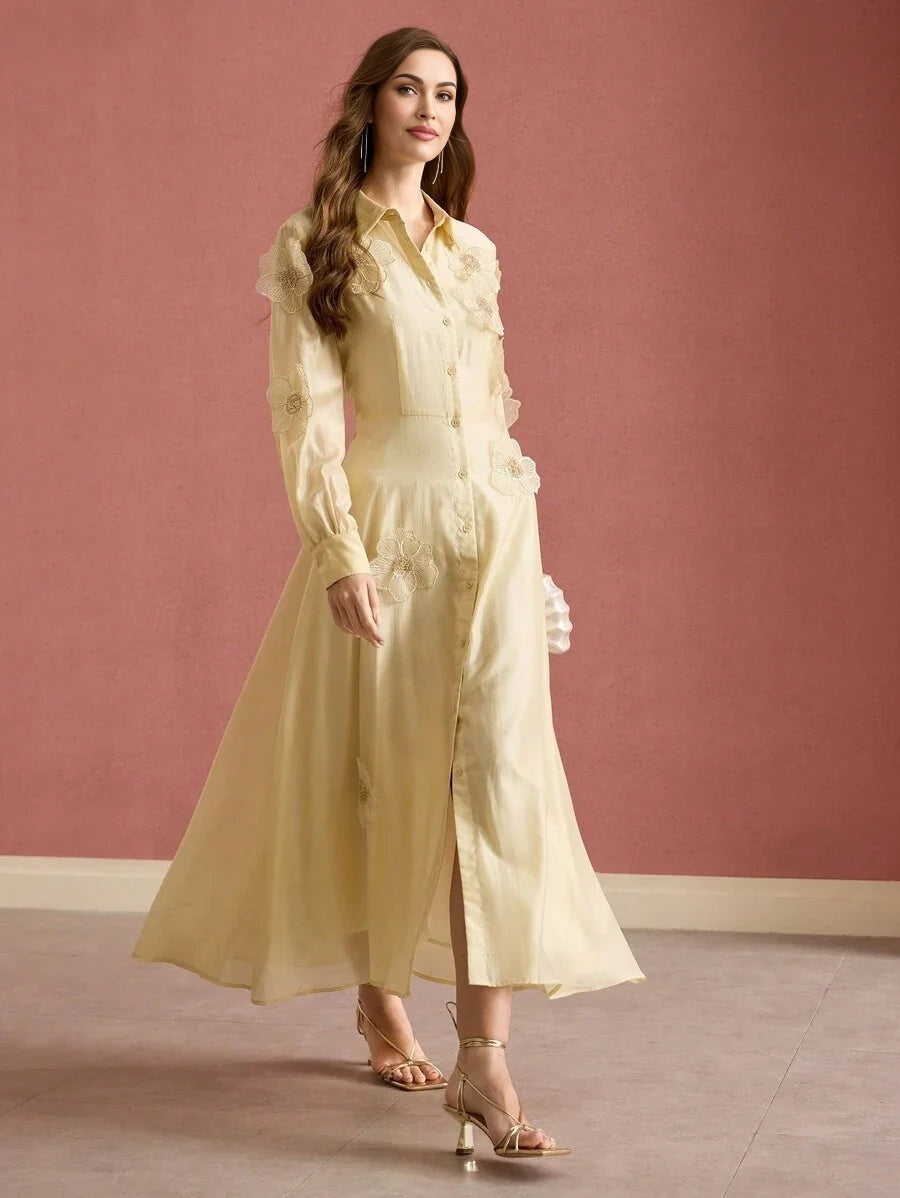 PREMIUM FLORAL PATCHED FLOWY DRESS