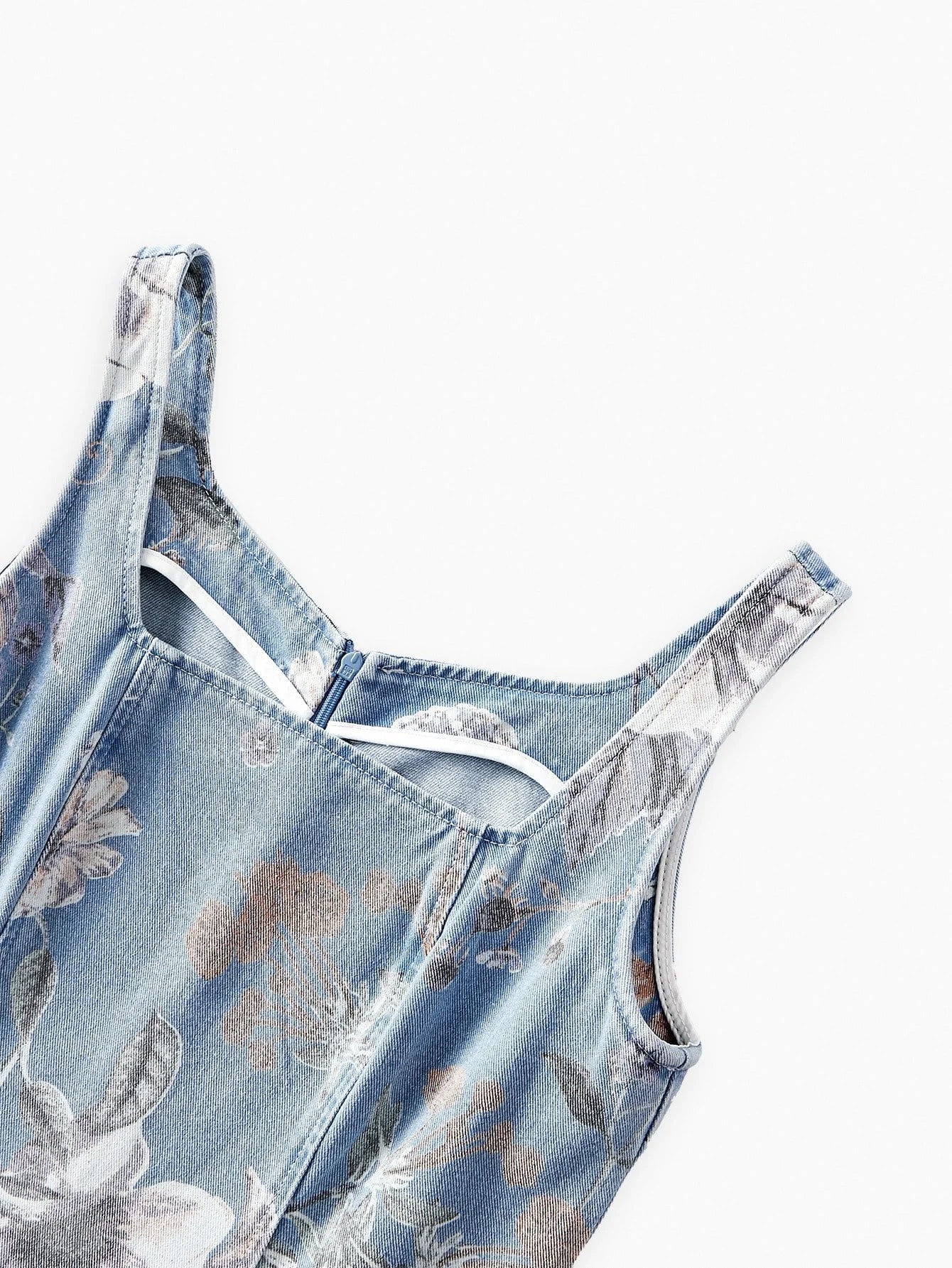 PREMIUM FLORAL PRINT BELTED DENIM DRESS