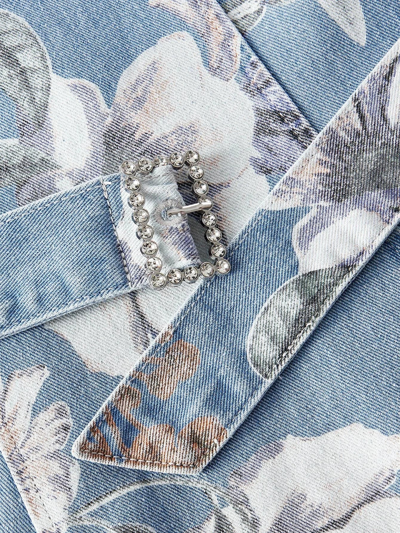 PREMIUM FLORAL PRINT BELTED DENIM DRESS