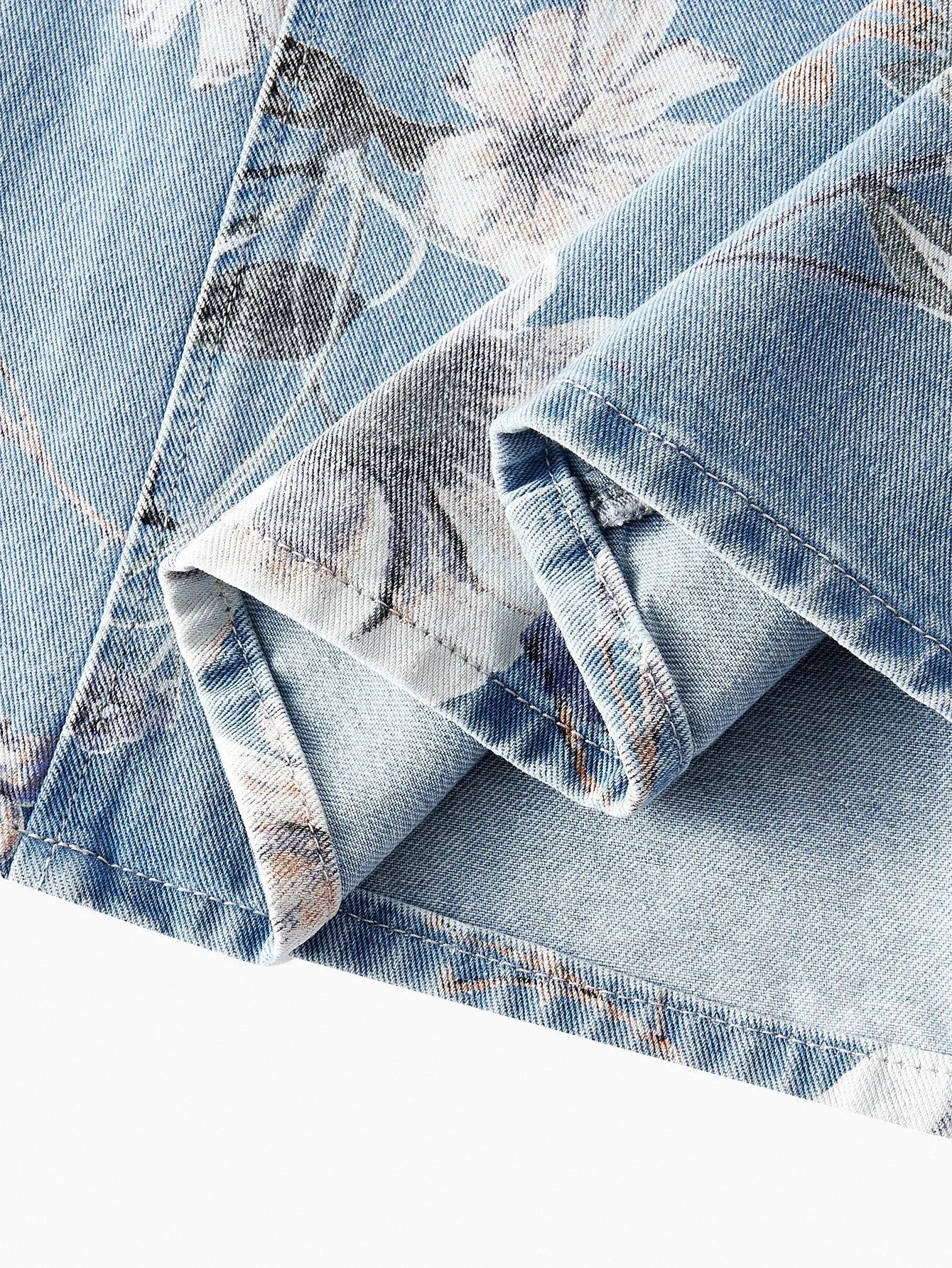 PREMIUM FLORAL PRINT BELTED DENIM DRESS