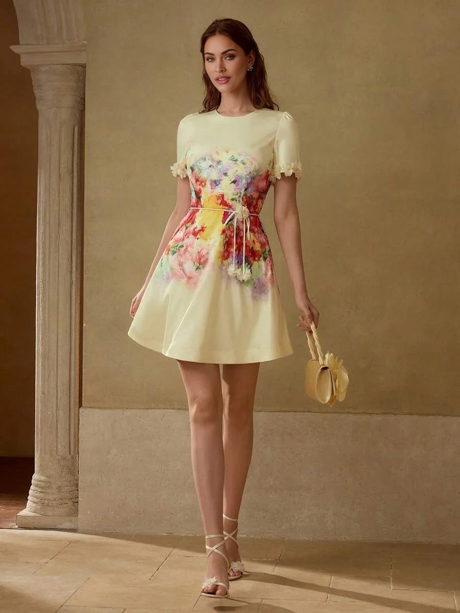 PREMIUM FLORAL PRINT BELTED DRESS