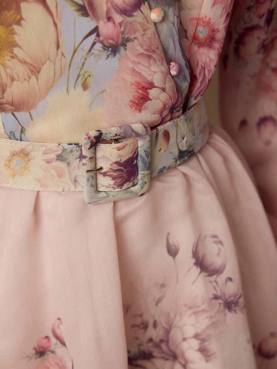 PREMIUM FLORAL PRINT BELTED DRESS
