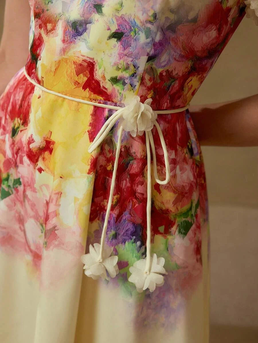 PREMIUM FLORAL PRINT BELTED DRESS