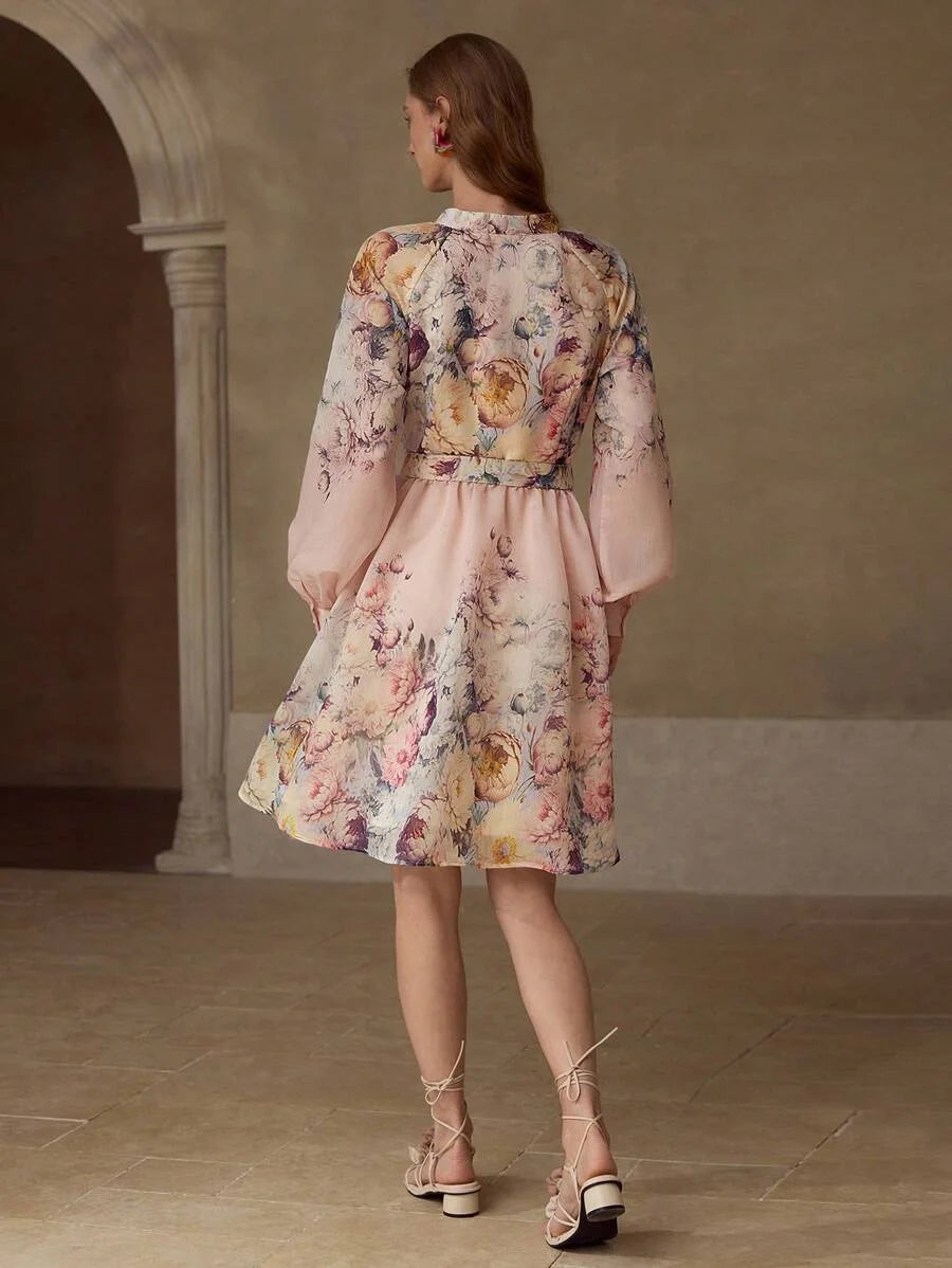 PREMIUM FLORAL PRINT BELTED DRESS