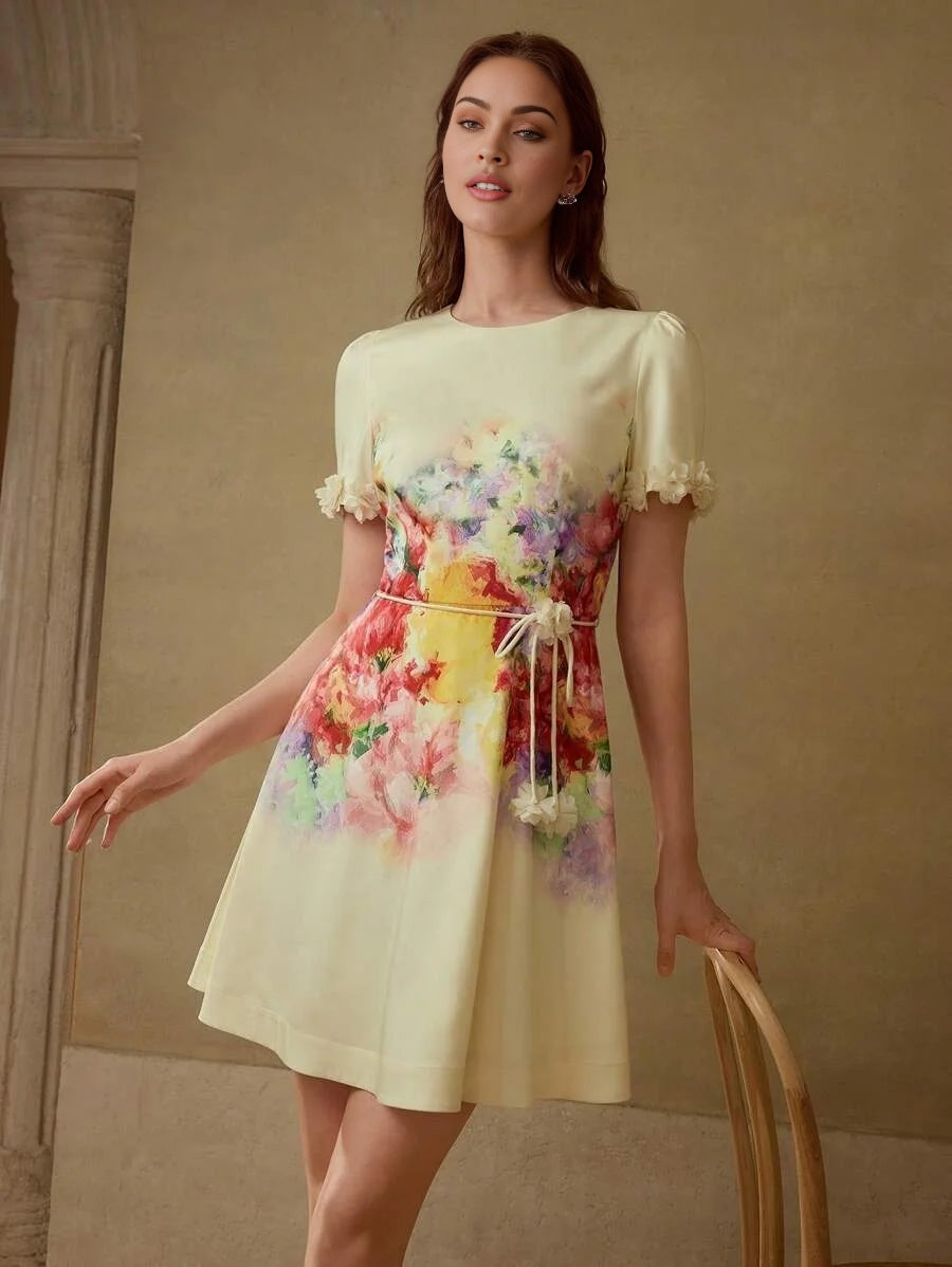 PREMIUM FLORAL PRINT BELTED DRESS