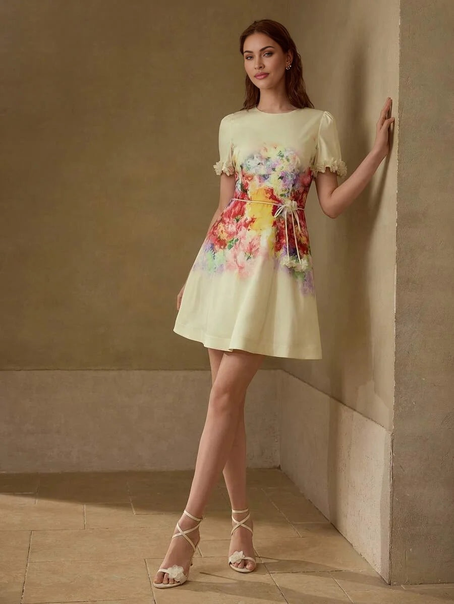 PREMIUM FLORAL PRINT BELTED DRESS